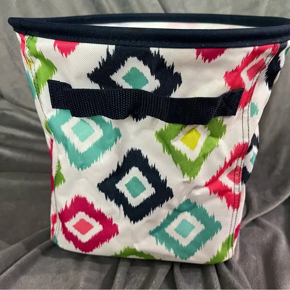 Thirty-one Mini Storage Bin in Candy Corners with Bird Design in Teal